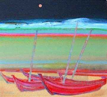 Toperfect オリジナルアート Painting - 月の下のボートのオリジナルの要約